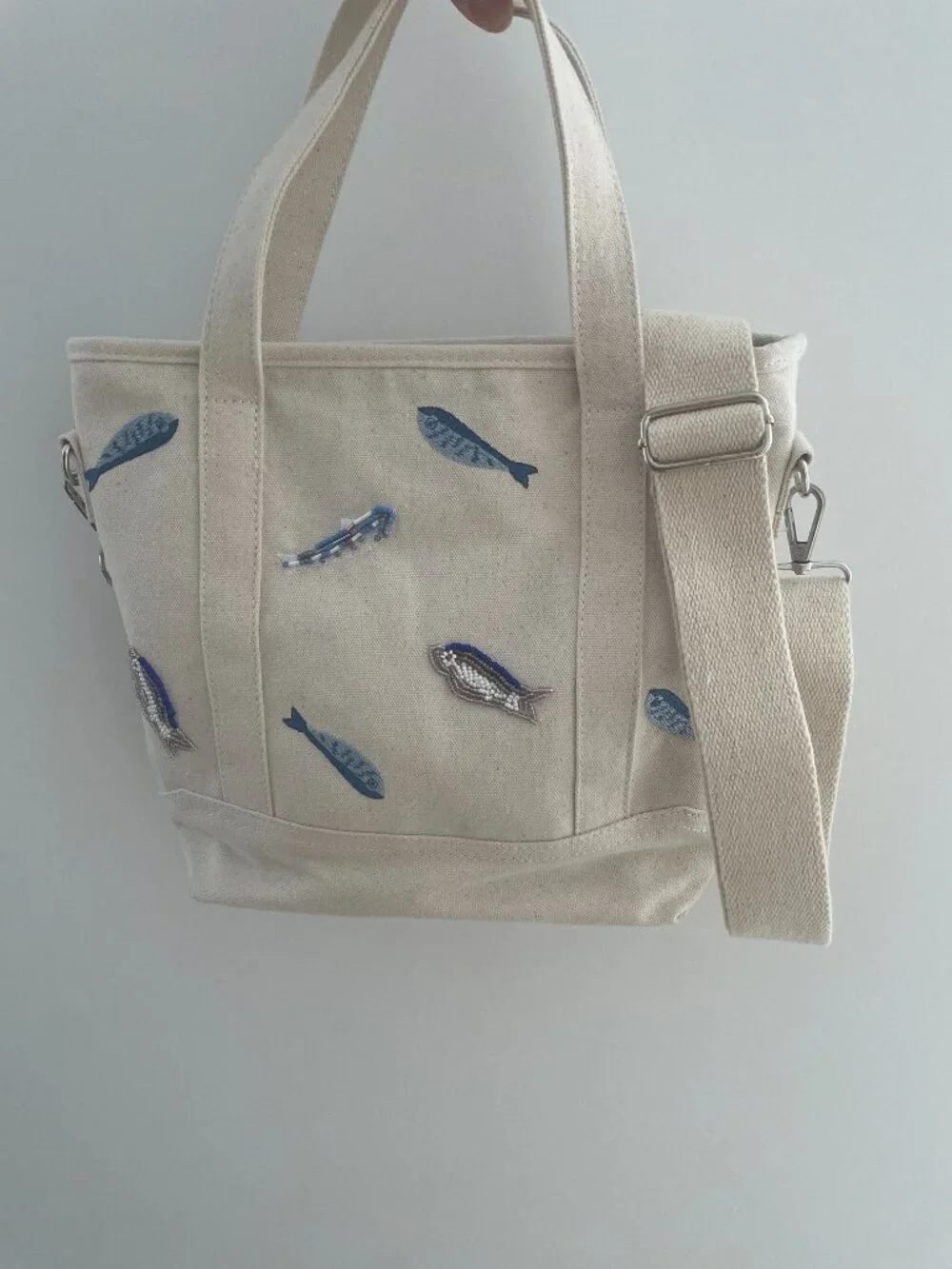 Sardines Embroidered Beaded Canvas Tote Bag Design Sample